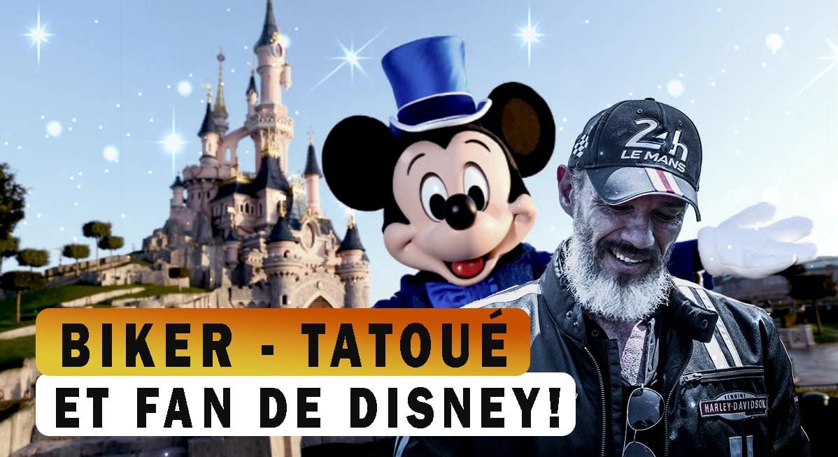 biker tatoué et fan de mickey